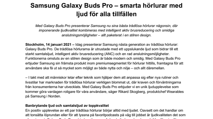 Samsung Galaxy Buds Pro – smarta hörlurar med ljud för alla tillfällen