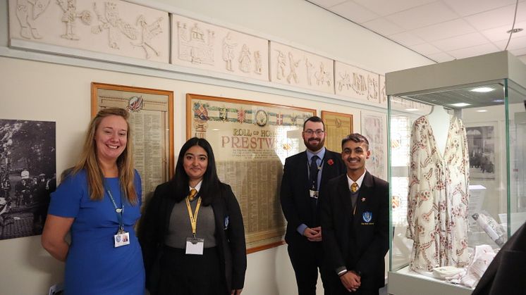At the unveiling of the Roll of Honour are Rachel Evans, head teacher at The Heys School; Imani Zehra, head prefect; Cllr Eamonn O’Brien; and student Mohib Jawad.