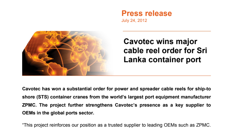 Cavotec wins major cable reel order for Sri Lanka container port