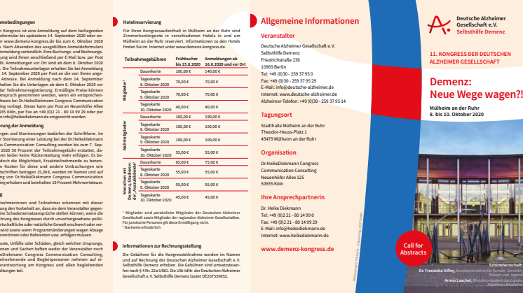 Flyer zum 11. Kongress der Deutschen Alzheimer Gesellschaft 2020