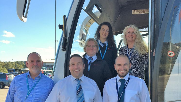 Back L-R: Rachael Hall from Go North East with Audrey O’Connor, National Express. Tracy Hannington, Go North East. Front L-R: Keith Robertson and Nathan Carr from Go North East with Nick Badham, National Express