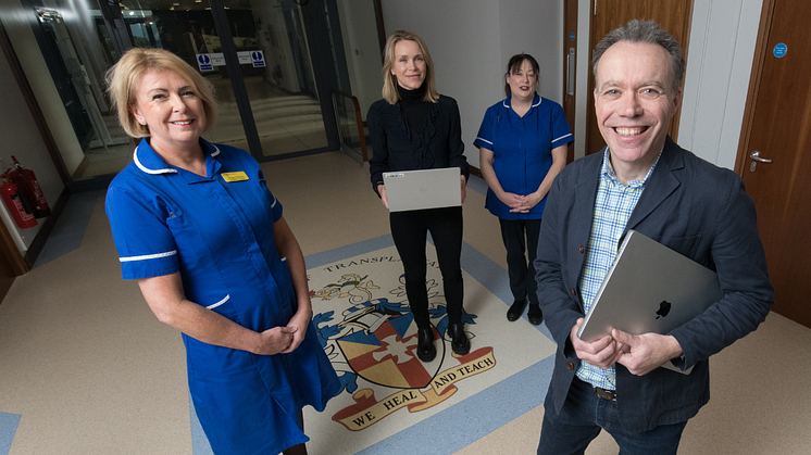 Pictured l-r, Heart Transplant Co-ordinator Kirstie Wallace; Newcastle Hospitals Charity Director Teri Bayliss; Heart Transplant Co-ordinator Hazel Muse Associate; and Professor Jamie Steane, of Northumbria University’s School of Design.
