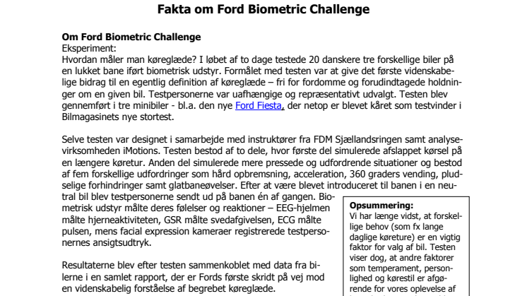 Fakta om Ford Biometric Challenge