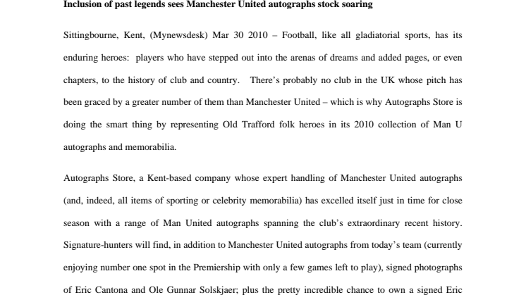 Inclusion of past legends sees Manchester United autographs stock soaring