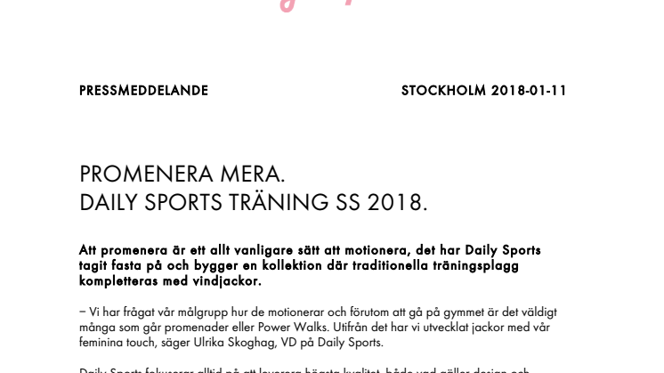 PROMENERA MERA. DAILY SPORTS TRÄNING SS 2018.