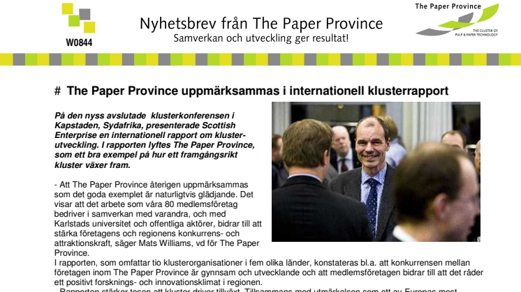 VECKANS NYHETSBREV, W0844, FRÅN THE PAPER PROVINCE