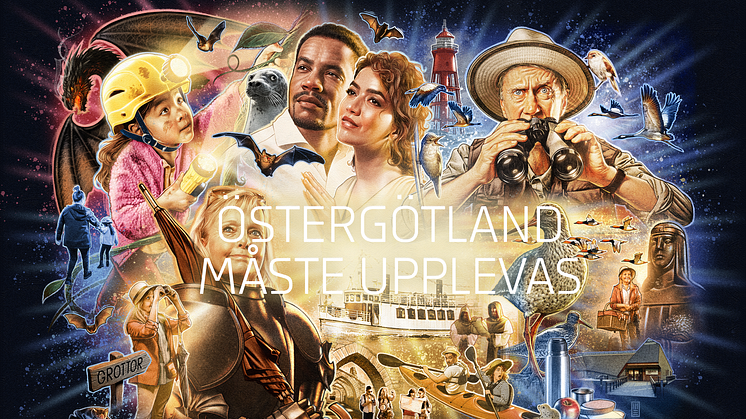 Samlingsbild av de fyra illustrationer som andra aktörer får använda för att marknadsföra sina platser i Östergötland