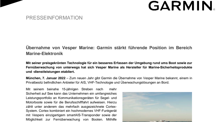 PM Garmin Übernahme von Vesper Marine