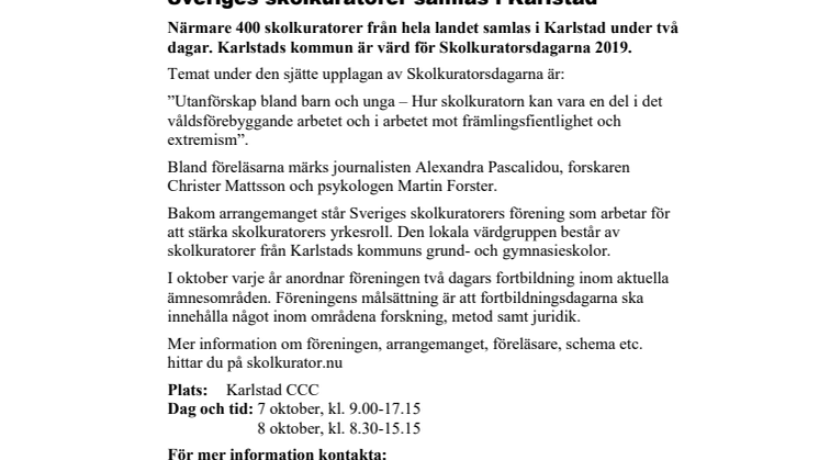 Pressinbjudan: Sveriges skolkuratorer samlas i Karlstad