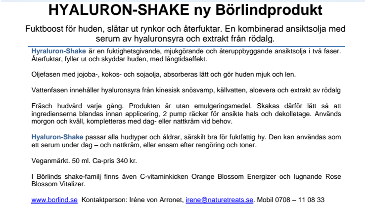 HYALURON-SHAKE ny Börlindprodukt