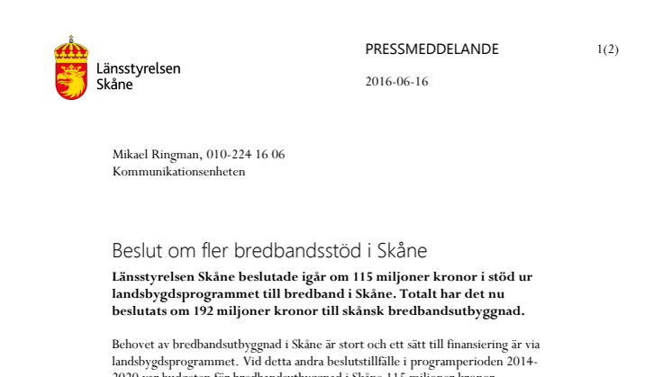 Beslut om fler bredbandsstöd i Skåne