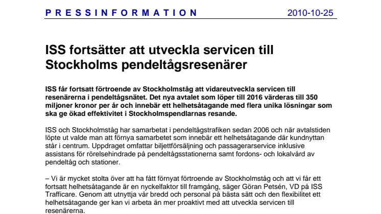 ISS fortsätter att utveckla servicen till Stockholms pendeltågsresenärer