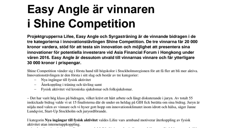 Easy Angle är vinnaren i Shine Competition