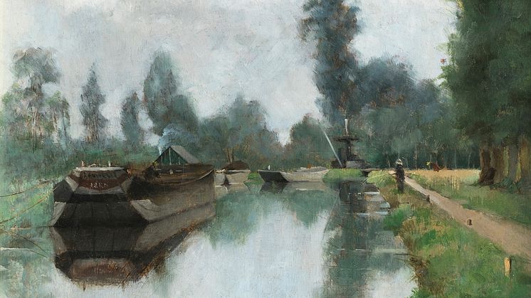 Julia Beck, Vid kanalen, Grez, 1883. Olja på duk, 50 x 38 cm. Foto: Stockholms Auktionsverk. Bild beskuren.