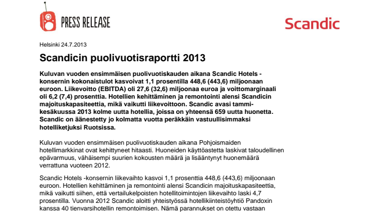 Scandicin puolivuotisraportti 2013