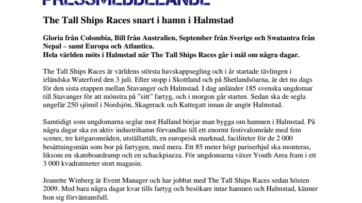 The Tall Ships Races snart i hamn i Halmstad