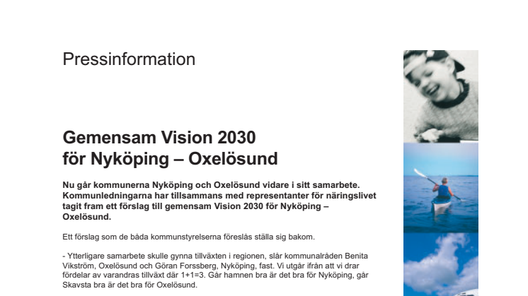 Gemensam Vision 2030 för Nyköping  Oxelösund