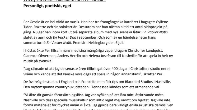 Två nya svenska soloalbum med Per Gessle: Personligt, poetiskt, eget