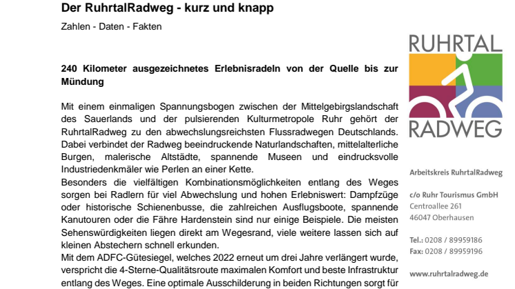 Factsheet RuhrtalRadweg