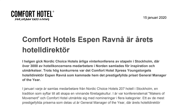 Comfort Hotels Espen Ravnå är årets hotelldirektör