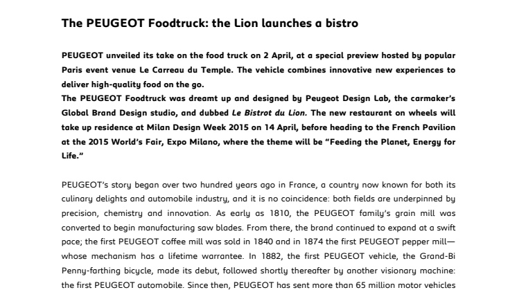 Peugeot Food Truck - lejonet lanserar en fransk bistro