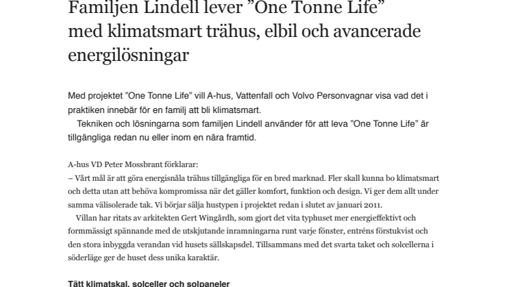 Familjen Lindell lever ”One Tonne Life” med klimatsmart trähus, elbil och avancerade energilösningar