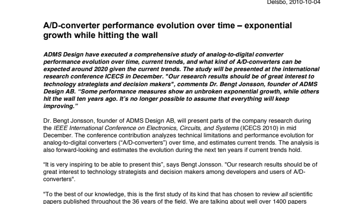 A/D-converter performance evolution over time – exponential growth while hitting the wall