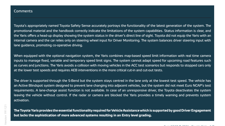 Euro NCAP - Assisted Driving 2021 - Toyota Yaris - Datasheet.pdf
