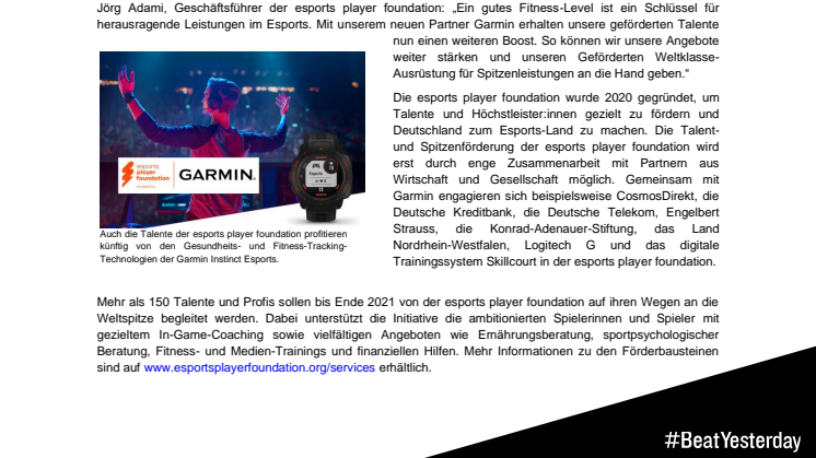 Fitness-Booster für den Esports: Garmin unterstützt Spieler:innen der esports player foundation