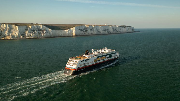MS Maud leaving the UK for the very first expedition cruise from the Port of Dover to Norway. PHOTO: William Cheaney/PA Wire 