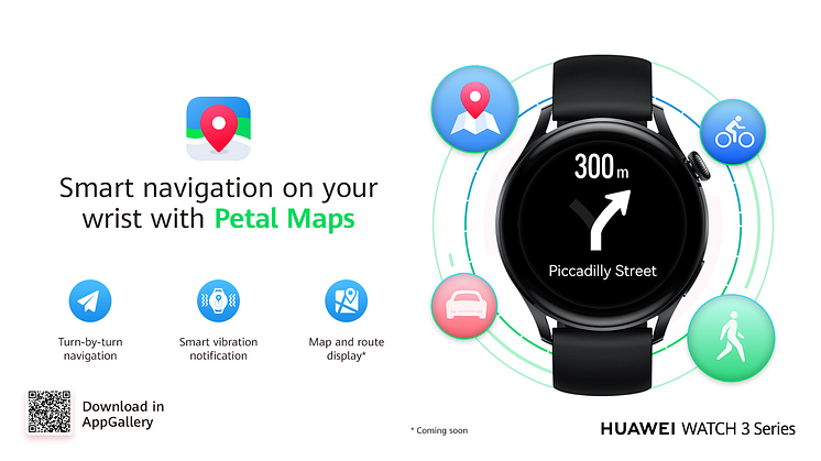 Huawei lanserar ny version av kart-appen Petal Maps  – nu tillgänglig för hela Watch 3-serien 