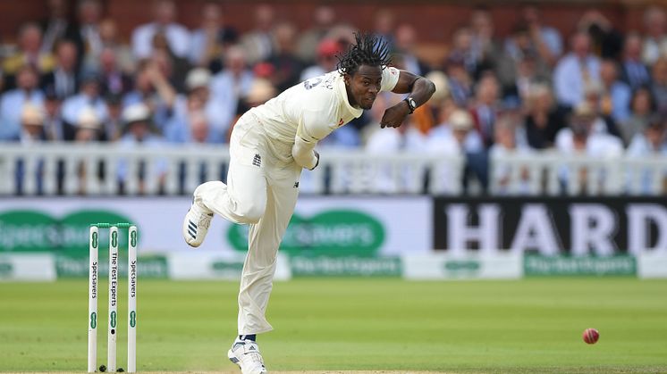 England fast bowler Jofra Archer in action during his debut at Lord’s in the second Specsavers Ashes Test has been awarded a Test and White ball contract for the first time. (Getty Images)
