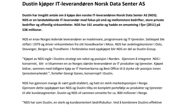 Dustin kjøper IT-leverandøren Norsk Data Senter AS