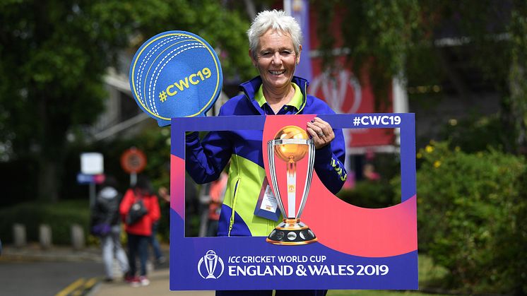 A volunteer helps out at the ICC Men's Cricket World Cup 2019