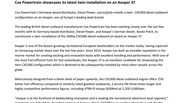Cox Powertrain showcases its latest twin installation on an Axopar 37