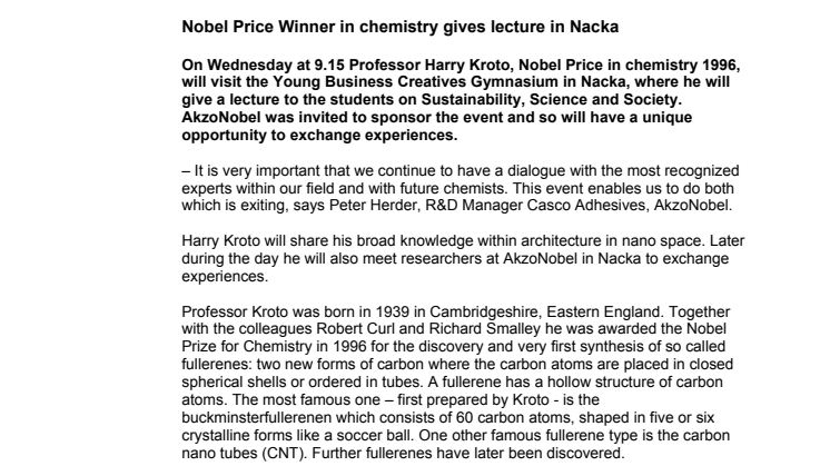 Nobel Price Winner in chemistry gives lecture in Nacka