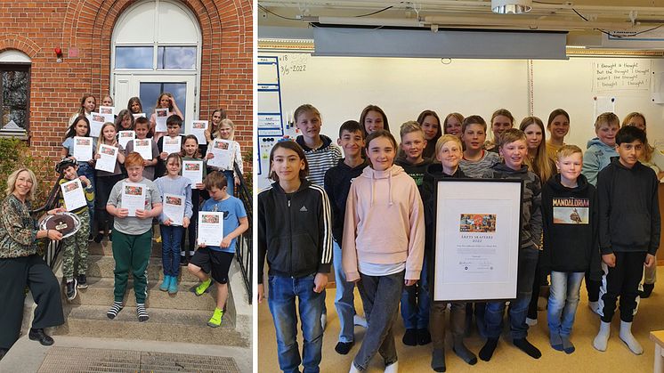 Årets vinnare är klass 3–4 i Yngsjö skola i Kristianstads kommun och klass 4–6 i Valstads skola i Tidaholms kommun. Foto: Yngsjö skola & Valstads skola.