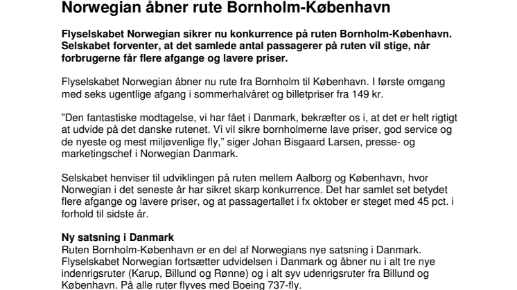 Norwegian åbner rute Bornholm-København