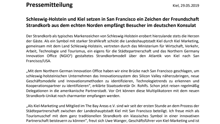 Schleswig-Holstein und Kiel senden "Strandkorb der Freundschaft" nach San Francisco/USA