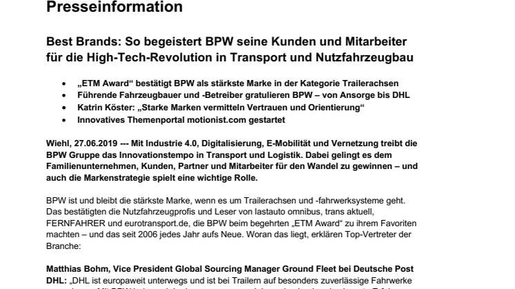 Best Brands: So begeistert BPW seine Kunden und Mitarbeiter für die High-Tech-Revolution in Transport und Nutzfahrzeugbau