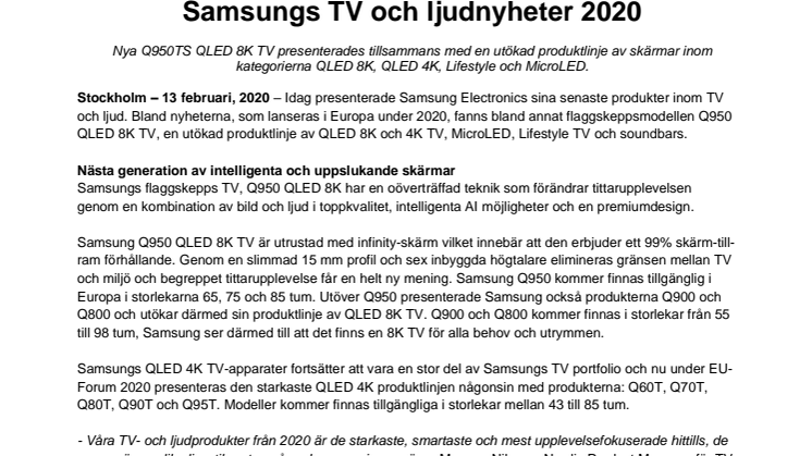 Samsungs TV och ljudnyheter 2020  