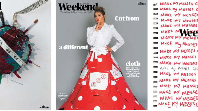 Left-right: Cover designs for The Guardian's Weekend supplement by students Holly Shepley, Fauve Wright and Chloe Fairweather.