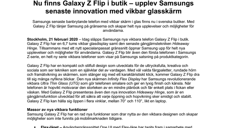 Nu finns Galaxy Z Flip i butik – upplev Samsungs senaste innovation med vikbar glasskärm