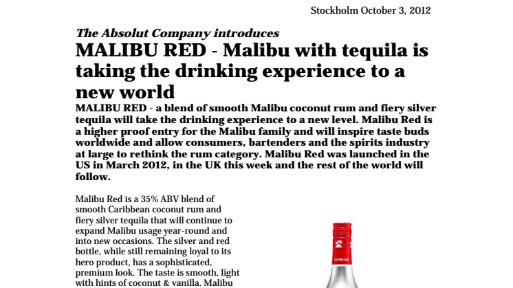 MALIBU RED - Malibu with tequila is taking the drinking experience to a new world
