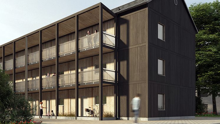 Illustration av BoKloks nya flerfamiljshus, ritat av arkitektfirman sandellsandberg.