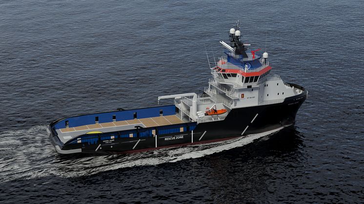 Kongsberg Maritime’s 71.6-metre UT 722 tugboat design has bollard pull of 200 tonnes and can operate as a long-range towing vessel in the Suez Canal and the Mediterranean Sea 
