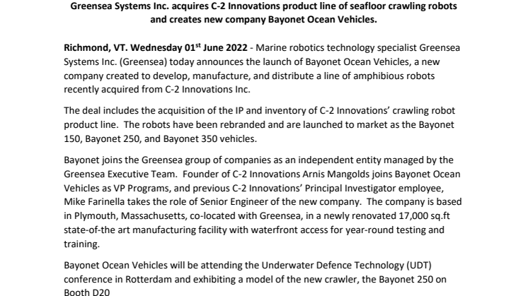June 2022_Greensea Systems_Bayonet launch.pdf
