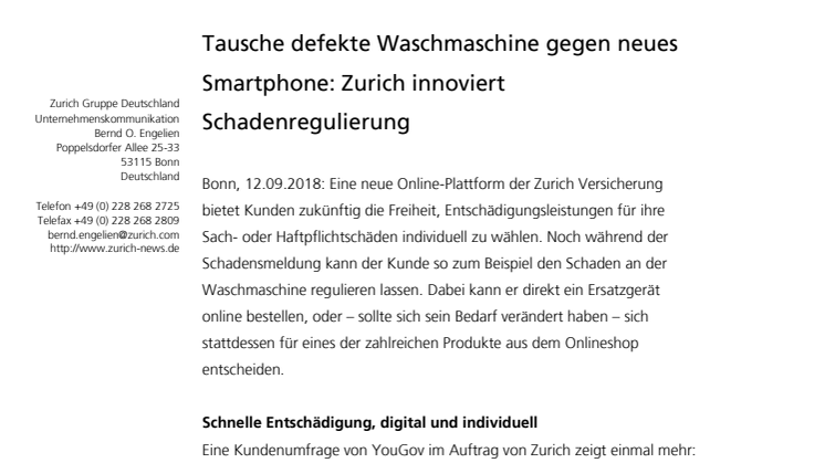 Tausche defekte Waschmaschine gegen neues Smartphone: Zurich innoviert Schadenregulierung