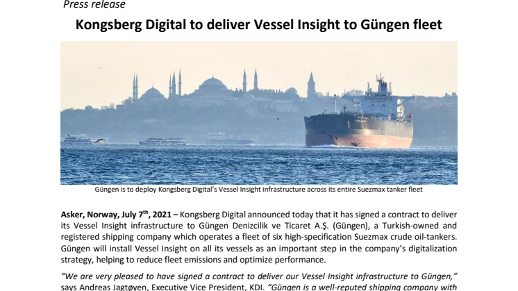 Kongsberg Digital to deliver Vessel Insight to Güngen fleet