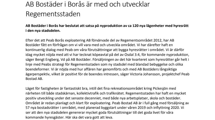 AB Bostäder i Borås är med och utvecklar Regementsstaden